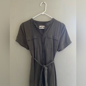 LOFT Dark Green Short Sleeve Button-down Dress